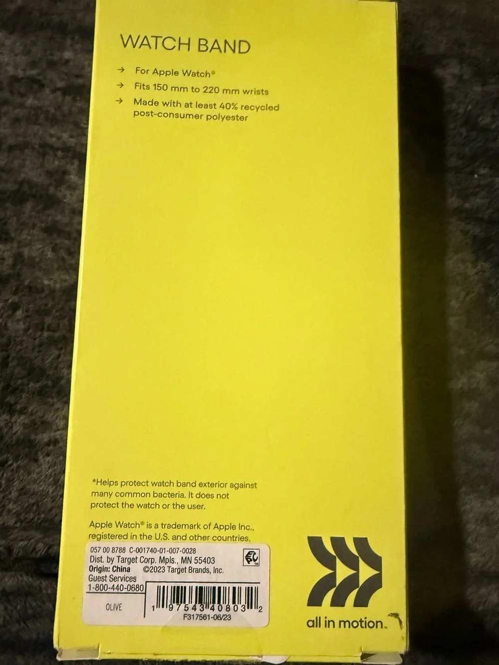 all in motion Olive/yellow/green Nylon Apple Watch Band odor resistant 42/44/45+